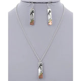 Silver Tri-Tone Rectangle Dragonfly Necklace Set