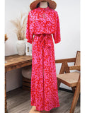 Leopard Western Loose Sleeve Belted Wide Leg Jumpsuit