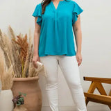 Plus Grid Print Split Neck Ladder Lace Trim Blouse
