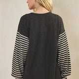 Solid and Stripe Contrast Halloween Patch Top