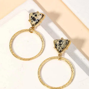 Triangle Stone Circle Drop Earrings