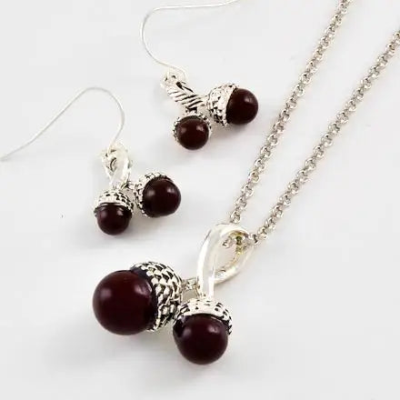 Glass Acorn Fruit Pendant Necklace Set