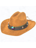 Turquoise Stone Thread Belt, Big Brim Suede Cowboy Fedora