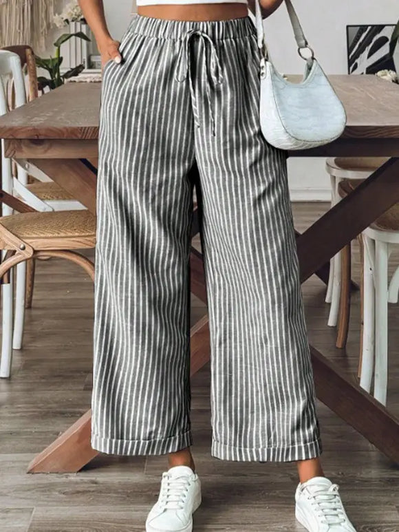Stripes Wide Leg Cropped Pants