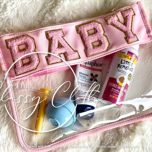 Chenille Letter Clear Pouch - Baby Pink Rts