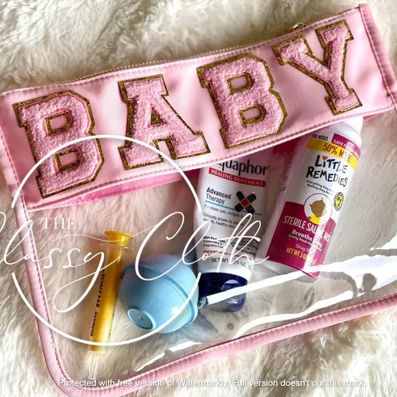 Chenille Letter Clear Pouch - Baby Pink Rts