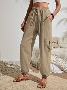 Versatile Solid Color Pocket Casual Work Pants For Women