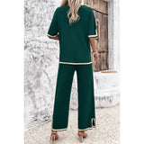 Two Pieces Round Neck Fit Blouse and Pants Sets