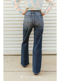 P Mid Wash Rhinestone Studded Mid Rise Western Flare Jeans
