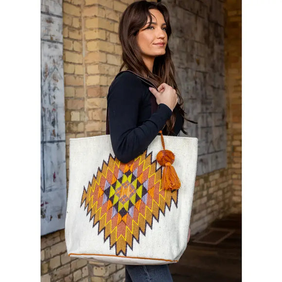 Cream & Multicolored Tote