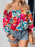 Floral Print Off Shoulder Wide Sleeve Blouse