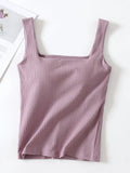 Ribbed Square Neck Sleeveless Tank Top
