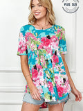 Plus Spring Short Sleeve Floral Loose Fitting