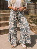 Western Leopard/Camo Print Frilled Detail Drawstring Pants