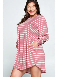 Plus Size Striped Bubble Sleeve Dress