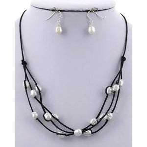 Pearl Triple Waxed Cotton Cord Necklace Set