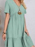 Spring Summer V Neck Short Sleeves Splicing Dress
