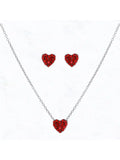 Glass Stone Heart Pendant Necklace Earring Set