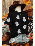 Fall Glitter Ghost Graphic Crew Neck Halloween T Shirt