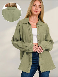 Oversized Raw Edge Shirt w/ Back Patch