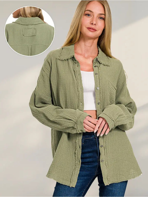 Oversized Raw Edge Shirt w/ Back Patch