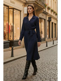 Collared Tie Waist Wrap Long Cardigan