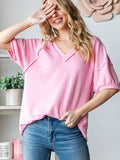 Short Sleeve V Neck Solid Top