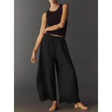 Elastic Waist Lace Patchwork Wide-Leg Pants