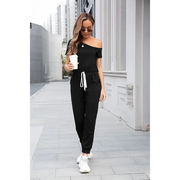 One Shoulder Solid Jumpsuit