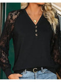 Long Sleeve Black Shirt with Elegant Lace Accents