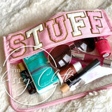 Chenille Letter Clear Pouch - Baby Pink Rts