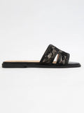 Britney Lace Mesh Sandals H-Cutout Square Toe Slides