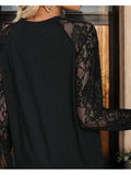 Long Sleeve Black Shirt with Elegant Lace Accents