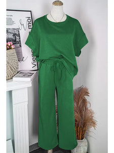Fashion-W Texture Loose T Shirt and Drawstring Pants Set