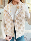 Sherpa Checkerboard Snap Button Vest Jacket with Pocket