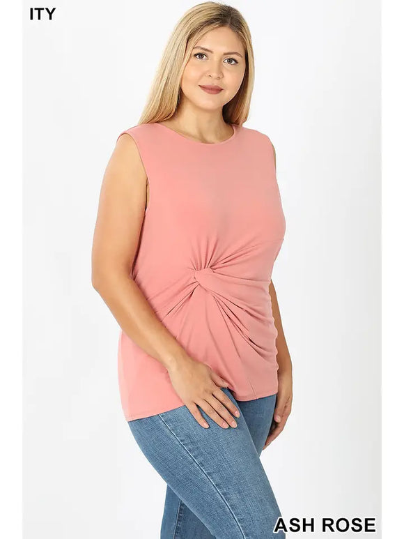 Plus Knot Front Sleeveless Top