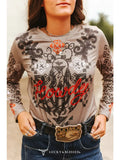 Mocha Cactus Aztec Howdy Printed Long Sleeve Top