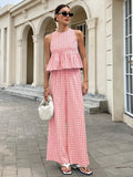 Plaid Patterned Top Straight Leg Trouser Set