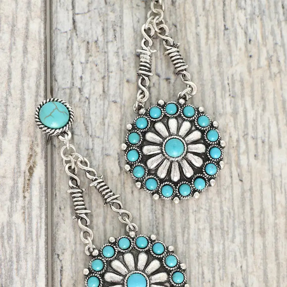 Western Turquoise Concho Chandelier Drop Earrings