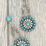 Western Turquoise Concho Chandelier Drop Earrings