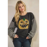 Solid and Stripe Contrast Halloween Patch Top