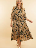 Floral Tiered Ruffle Sleeve Long Dress