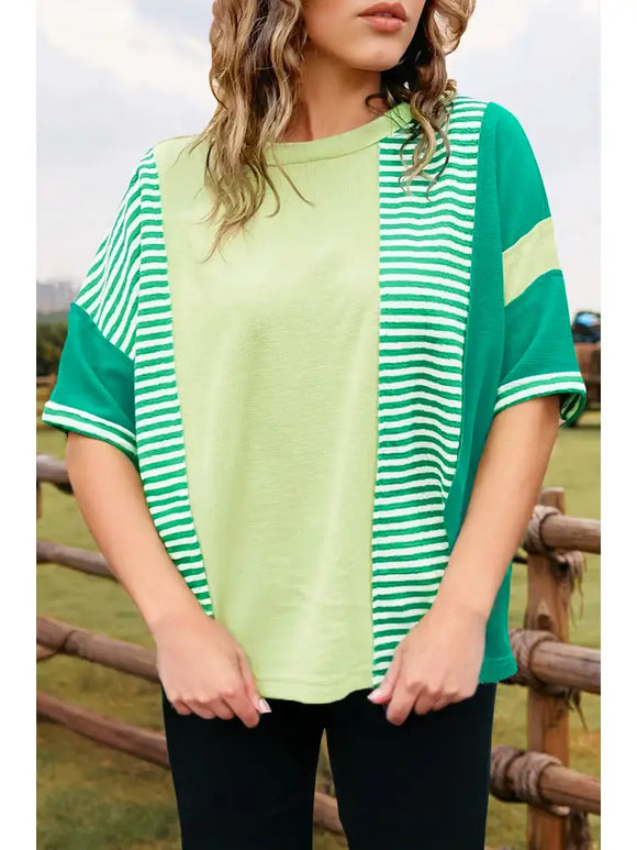 Fashion-W Stripe Patchwork Colorblock Plus Size T Shirt