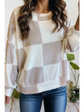 Checkered Print Breathable Textured Long Sleeve Top