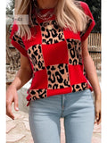 Leopard Checkerboard Short Sleeve Sweater