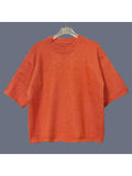 Round Neck Loose Knit Short Sleeved