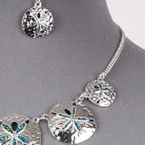 Glitter Blue Sand Dollar Metal Necklace Set