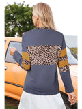 Western Leopard Colorblock Long Sleeve Drop Shoulder Top