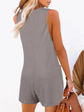 Sleeveless Button Waffle Summer Romper with Pockets