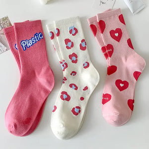 Pink Cute Flower Love Letter Design Middle Socks